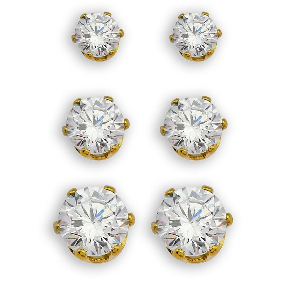 REIGN 3-Pair Zirconia Gemstone Earrings Stud Set